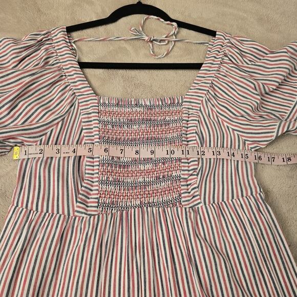 Old Navy Fit & Flare Striped Midi Dress S Short-Sleeve Tie-Back Pockets Sundress - Picture 7 of 12